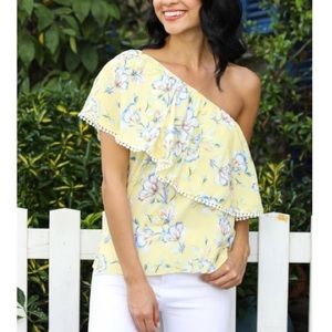 Yellow Floral Off-Shoulder Asymmetrical Top, L